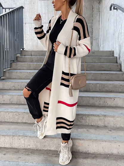 Long Striped Knit Cardigan