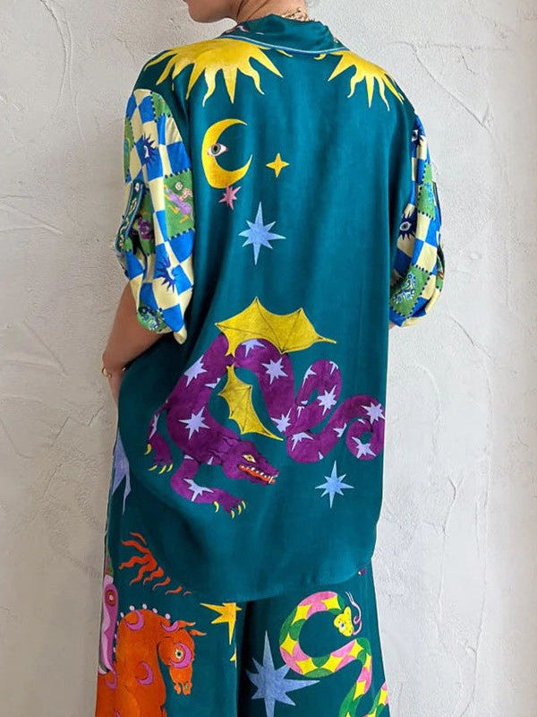 Oversized Fit Abstract Print Shirt & Pants Coord Set