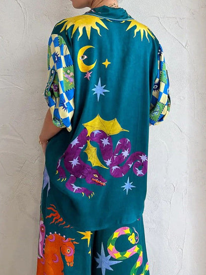 Oversized Fit Abstract Print Shirt & Pants Coord Set