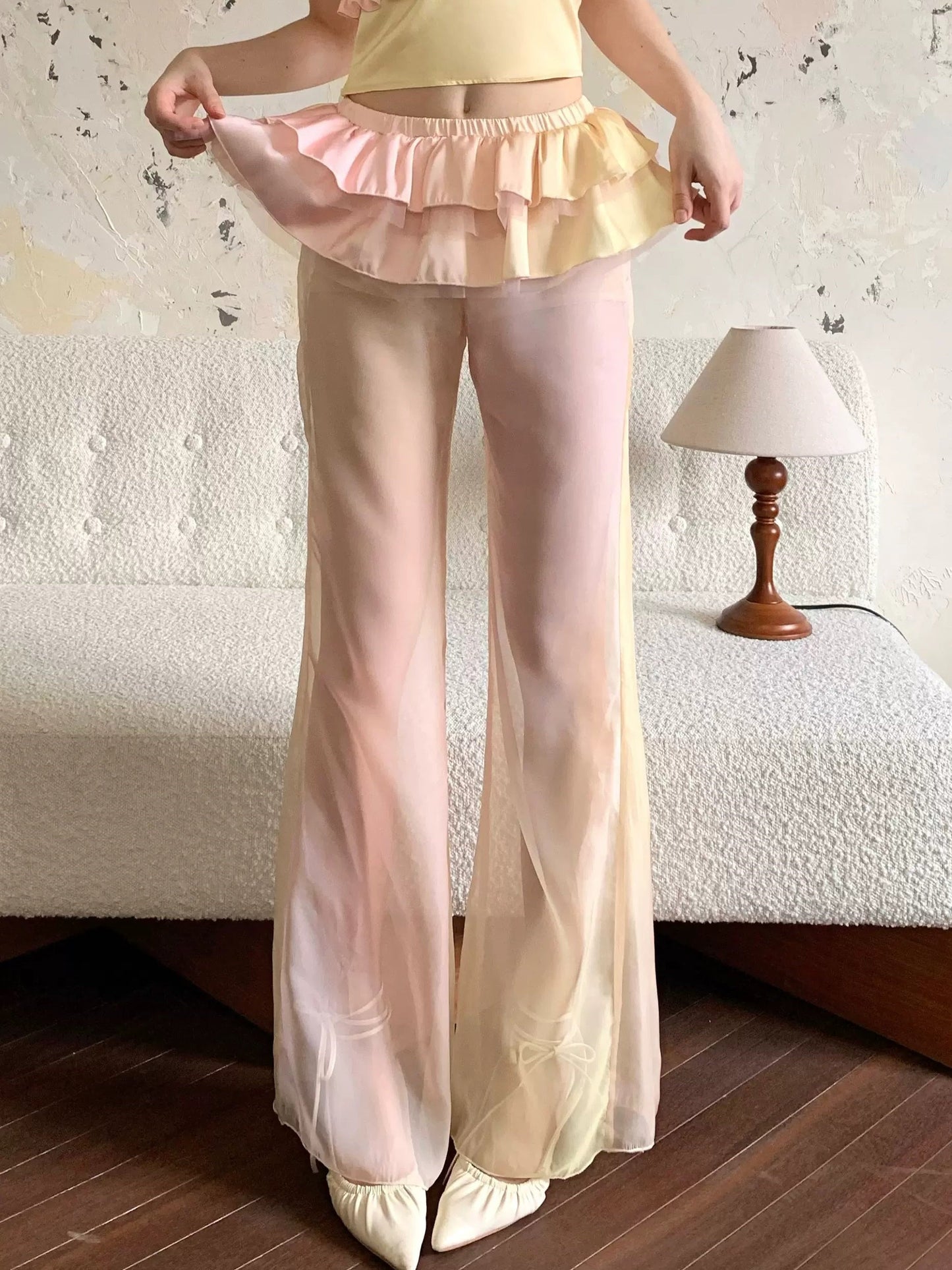 Pink Gradient Ruffle Three-piece Set