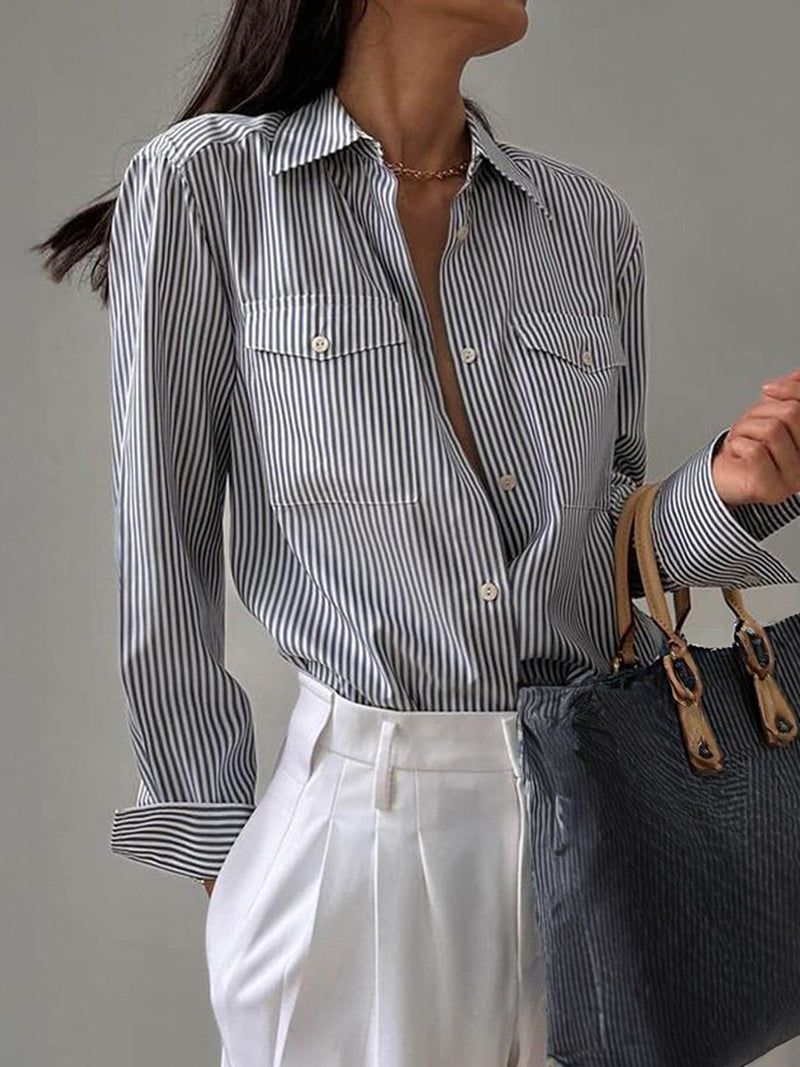 Striped Loose Pocket Blouse