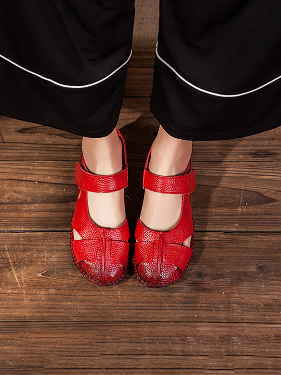 Summer Soft Leather Spliced Flat Sandals Cv1011