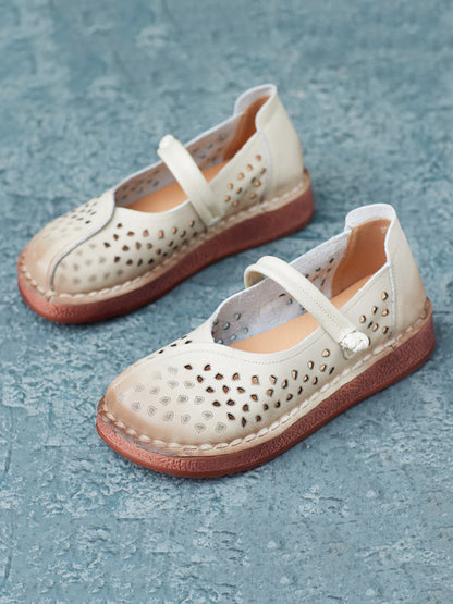 Summer Leather Spliced Cutout Flat Sandals Fg1029