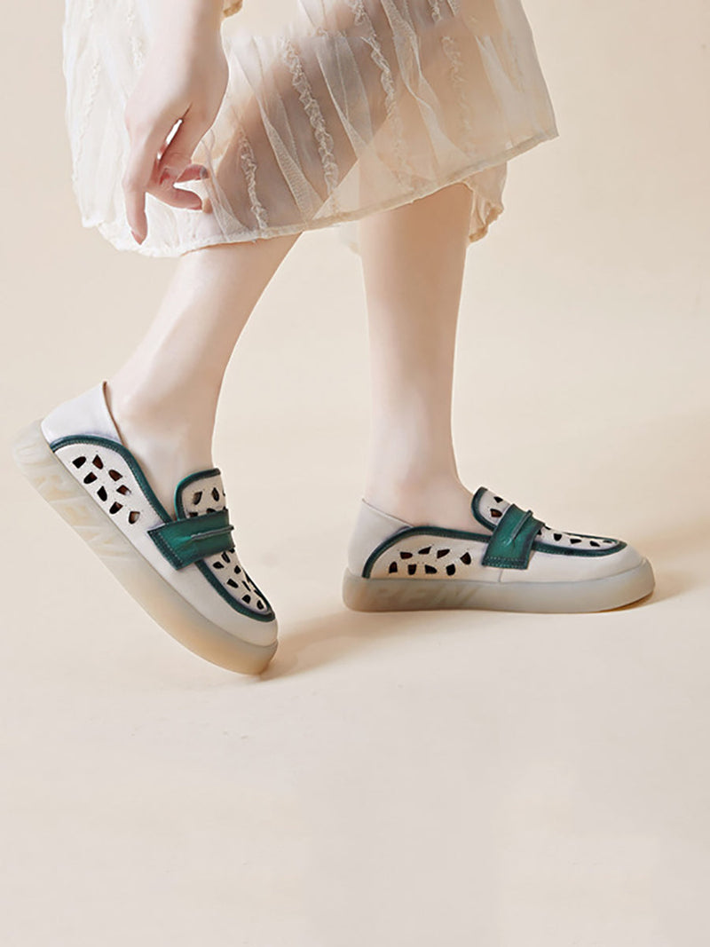 Summer Leather Colorblock Flat Shoes Fg1005