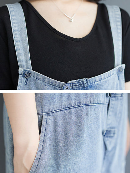 Summer Denim Shirred Jumpsuits At1032