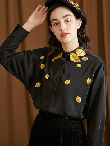 Golden Leaf Embroidered Blouse