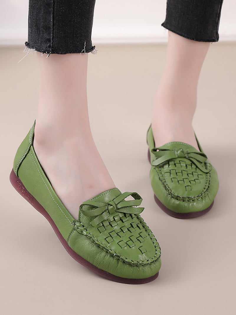 Summer Soft Leather Weave Flat Shoes Fg1019