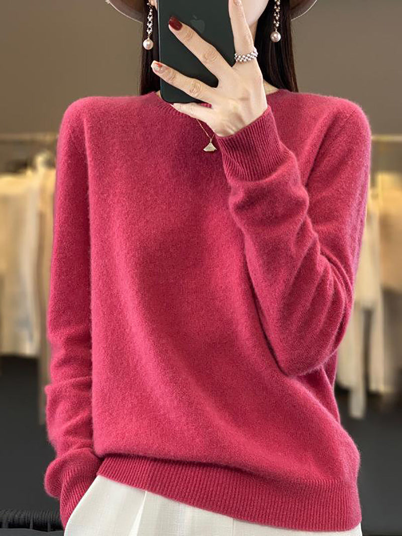 Autumn Knit 100%wool O-neck Sweater Wu023
