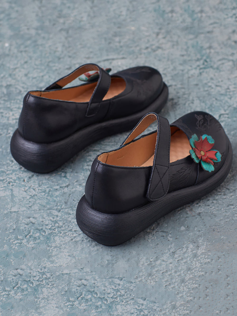 Summer Leather Flower Mid-heel Shoes Zz1036