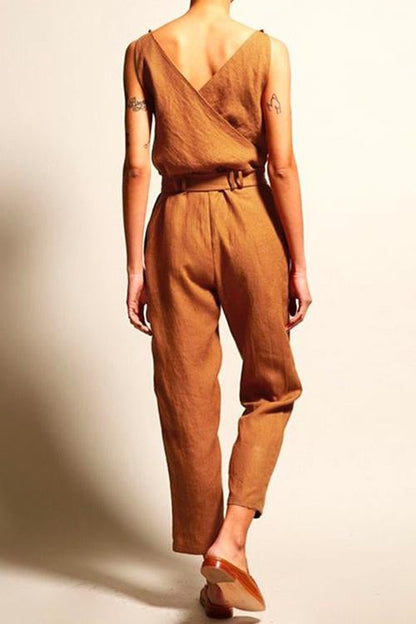 V Neck Sleeveless Wrapped Jumpsuit