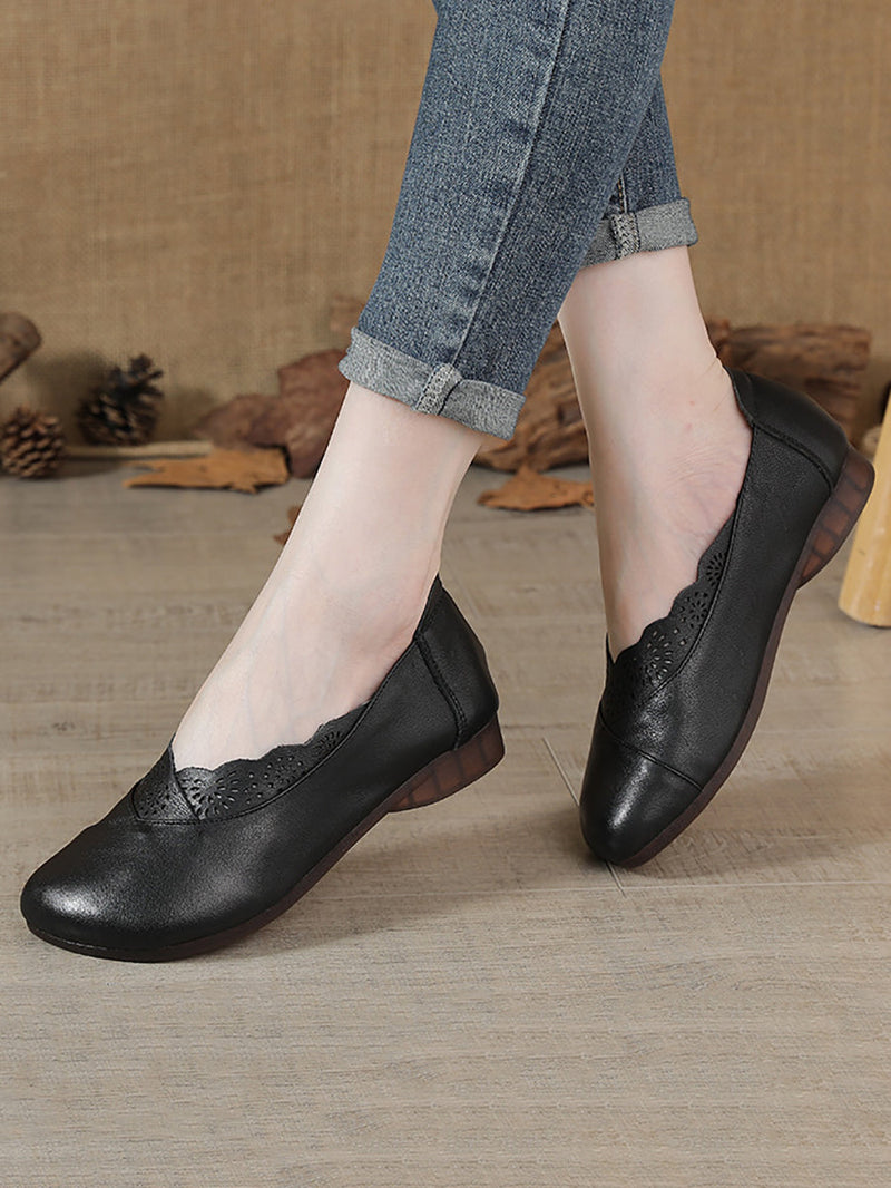 Artsy Soft Leather Spliced Low Heel Shoes Rr1048