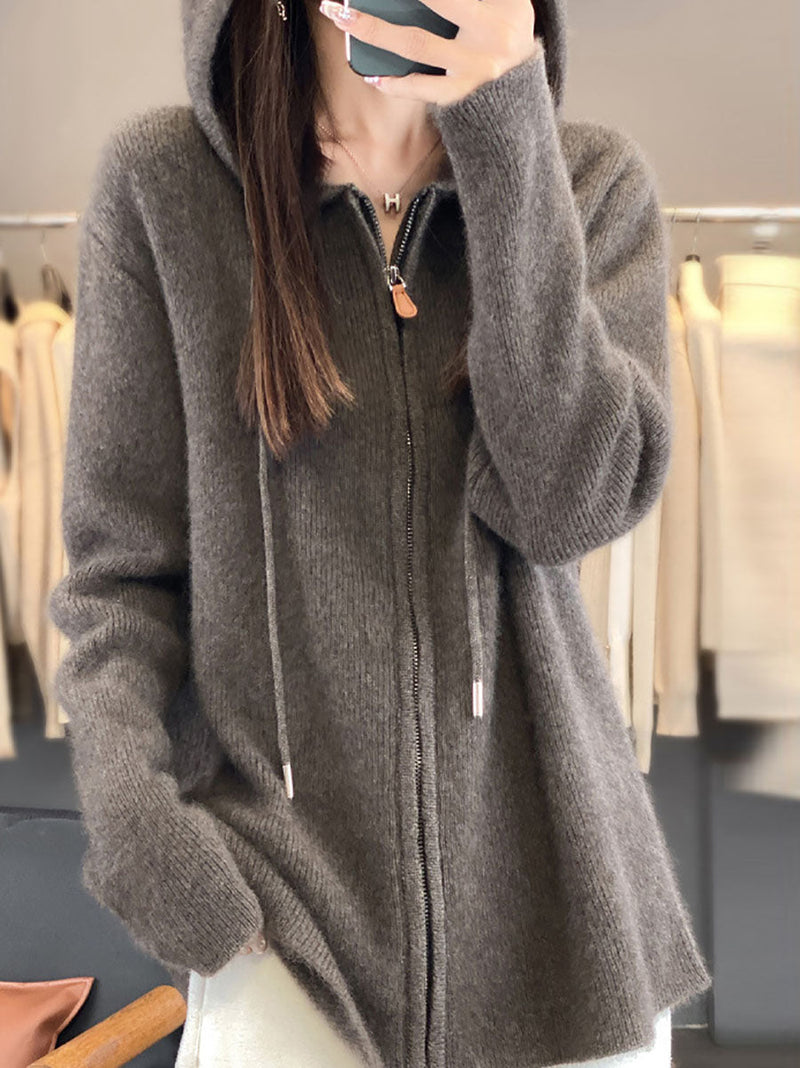 Autumn 100%wool Hooded Cardigan Sweater Ba1059
