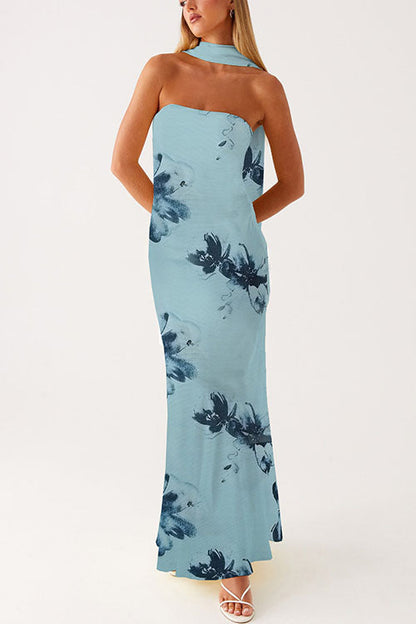 Strapless Tube Print Bodycon Maxi Dress