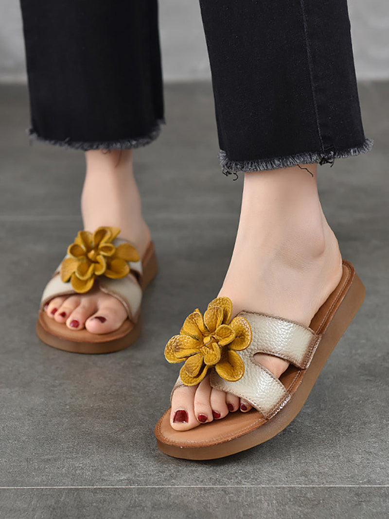 Slippers Genuine Flower Leather
