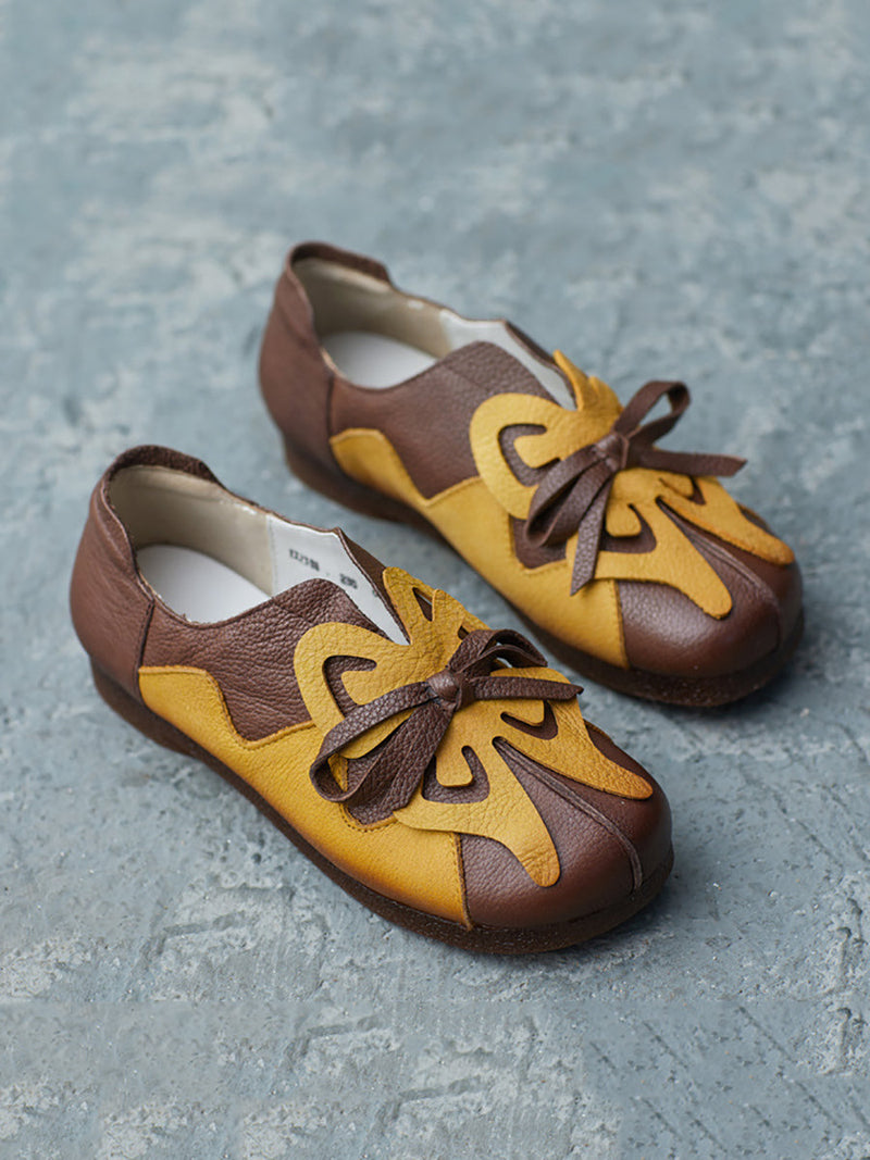 Artsy Colorblock Leather Butterfly Spliced Shoes Ui1011