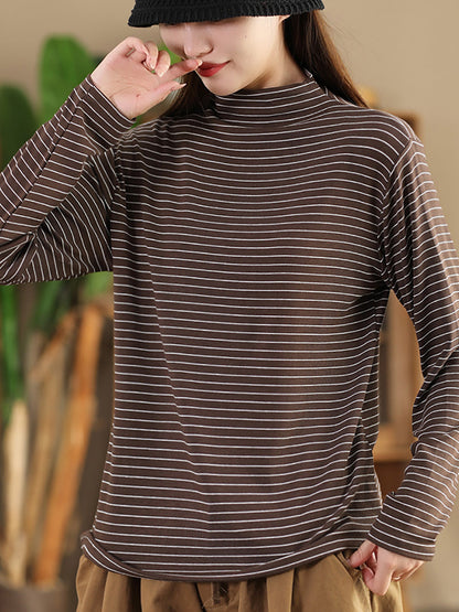 Autumn Stripe Half Turtleneck Blouse Ai1064