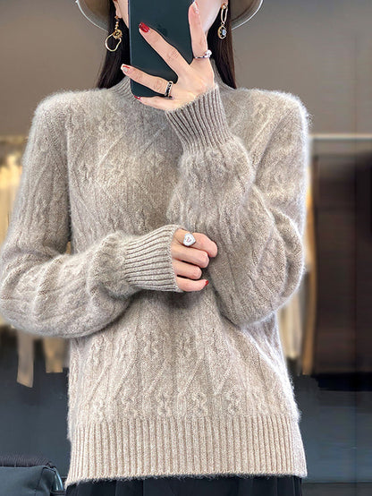 Autumn Half Turtleneck Wool Twist Knit Sweater Av1052