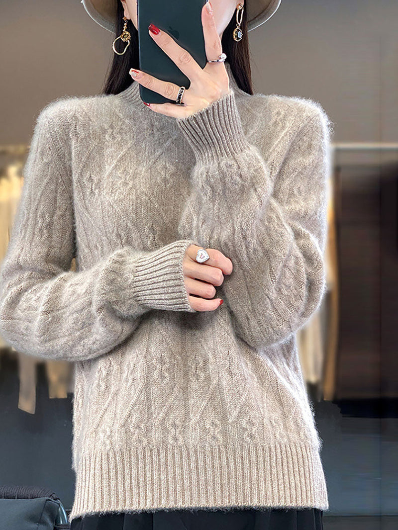 Autumn Half Turtleneck Wool Twist Knit Sweater Av1052