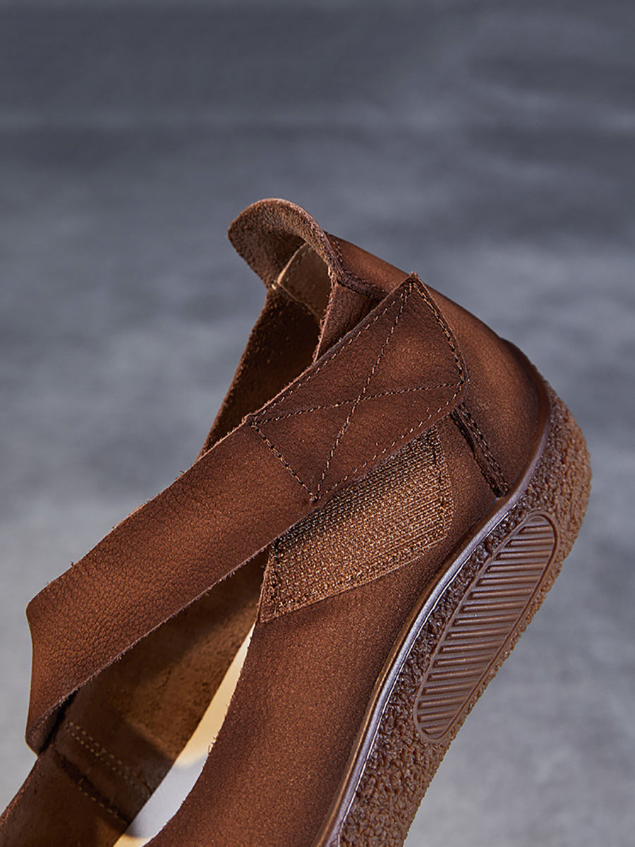 Summer Retro Leather Flat Shoes Qw1019