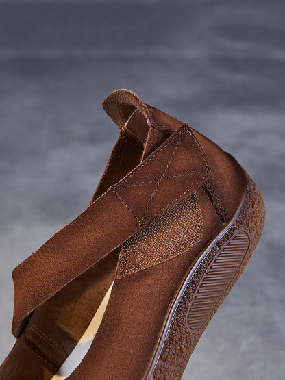 Summer Retro Leather Flat Shoes Qw1019