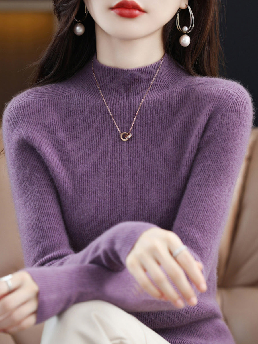 Autumn Half-turtleneck Wool Knit Sweater Ak1041