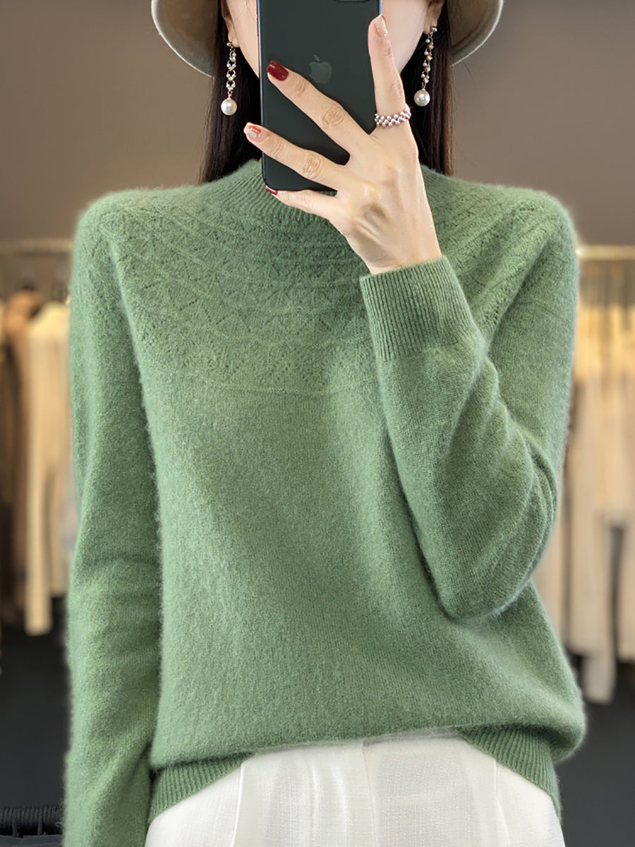 Autumn Cable Knit 100%wool Half Turtleneck Sweater Qn017