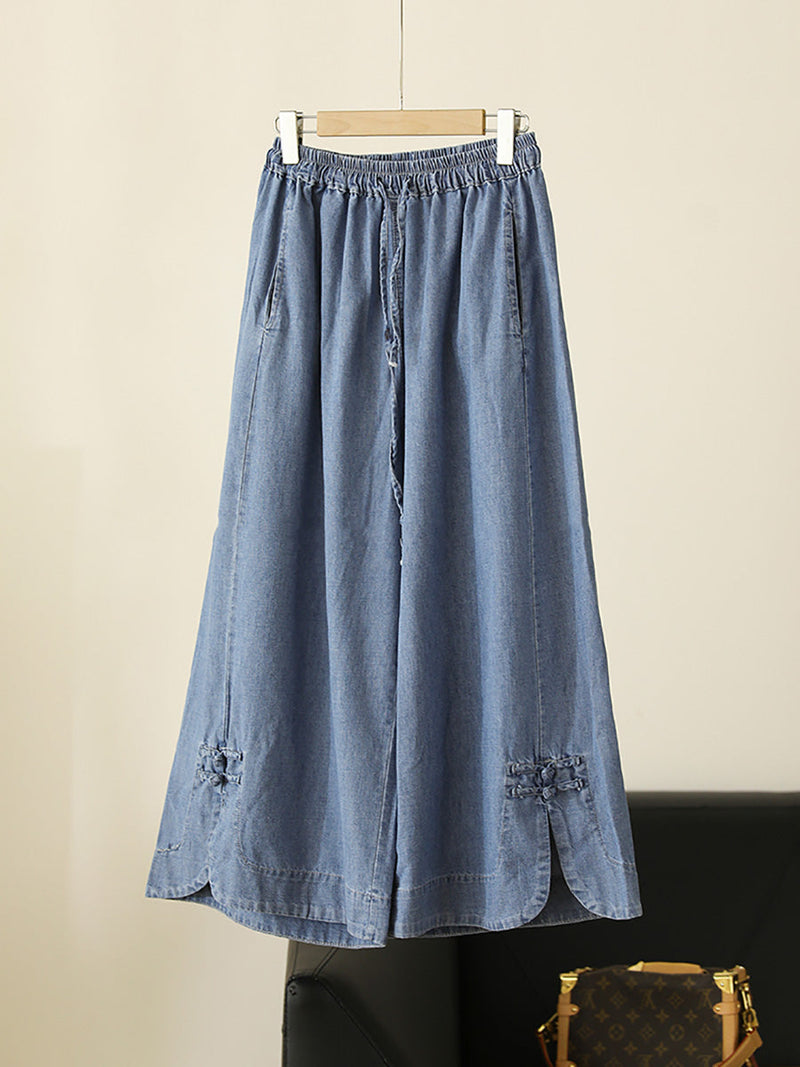Summer Buckle Wide-leg Denim Pants Cx031