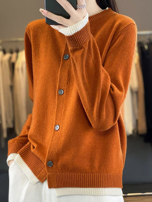 Autumn Colorblock Knit 100%wool O-neck Sweater Qm006