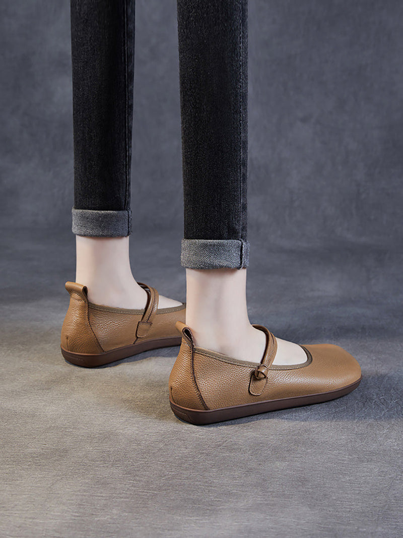 Leather Square Toe Flat Shoes At1040