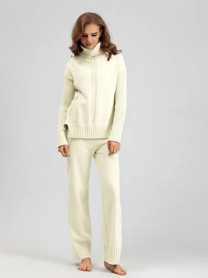 Scarlett - High-neck Knit Sweater & Loose Pants Set