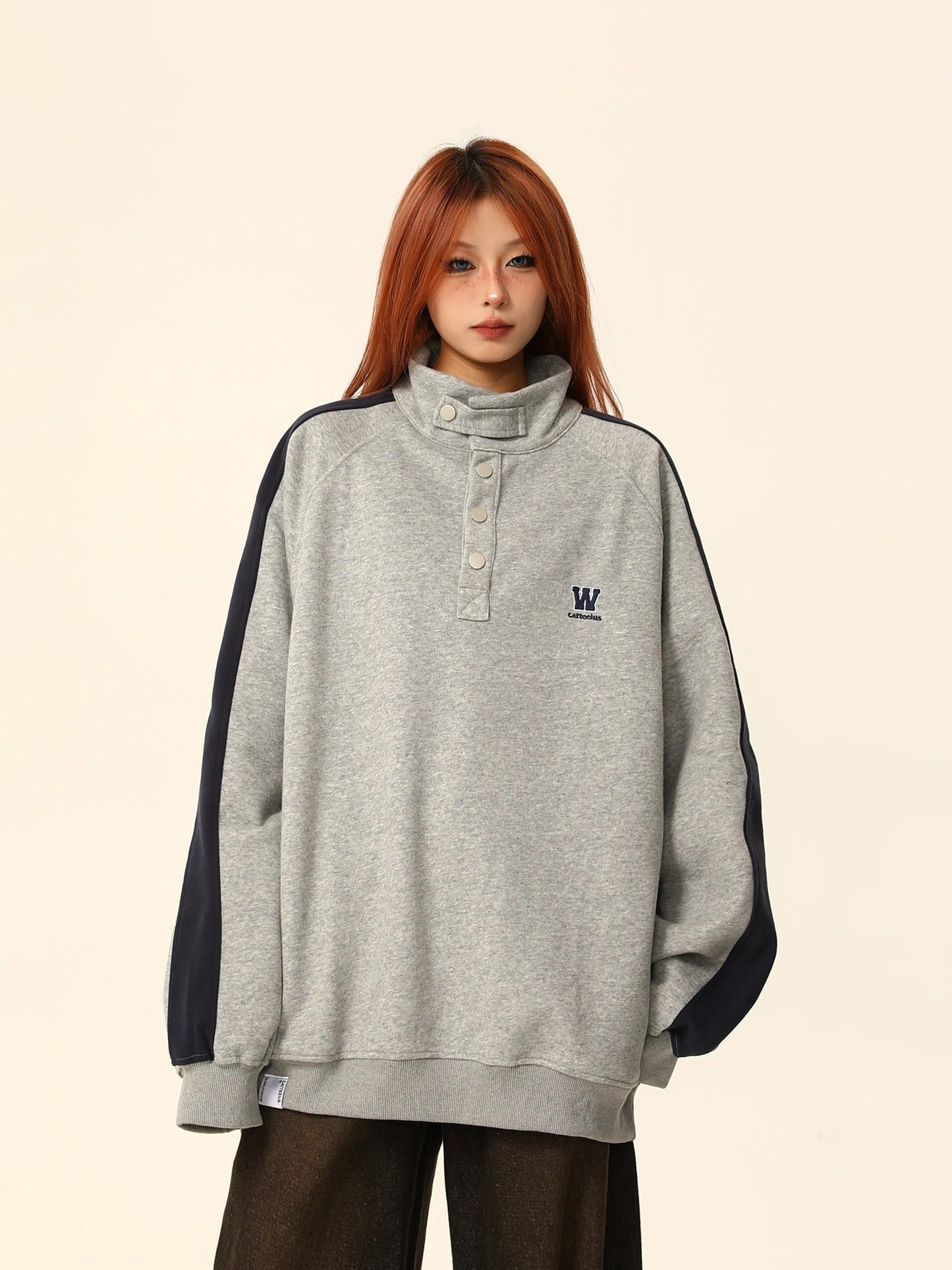 W California High-neck Button Sweatshirt Coat