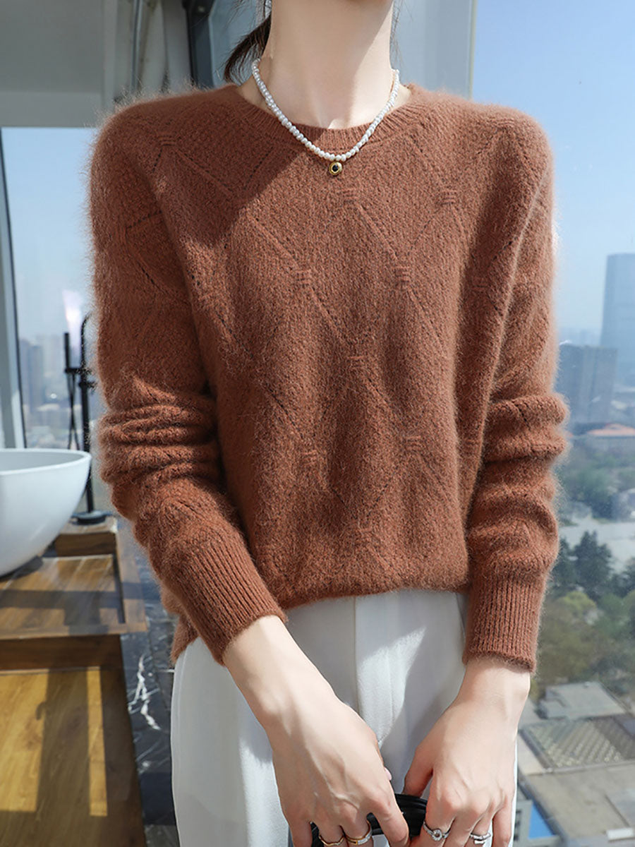 Autumn O-neck Rhomboids Wool Warm Knit Sweater Av1010