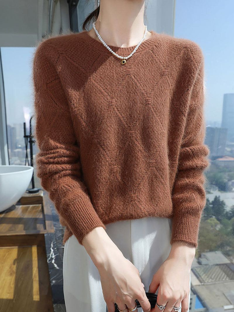 Autumn O-neck Rhomboids Wool Warm Knit Sweater Av1010