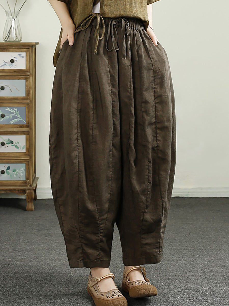 Summer Retro Spliced Harem Linen Pants Cx010
