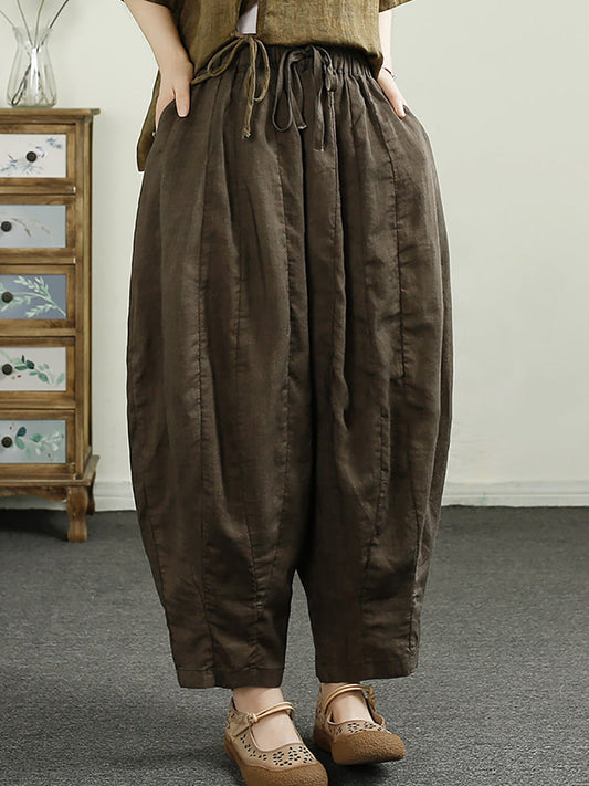Summer Retro Spliced Harem Linen Pants Cx010