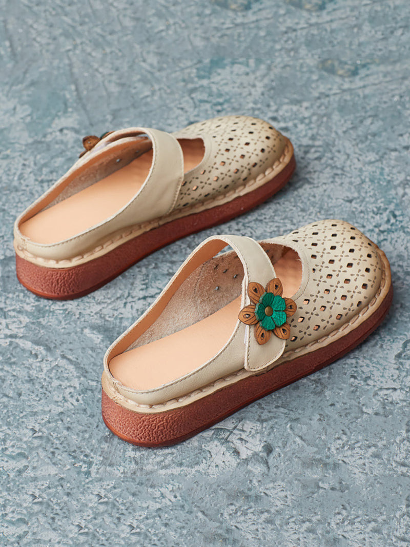 Summer Retro Leather Cutout Shoes Bn1031
