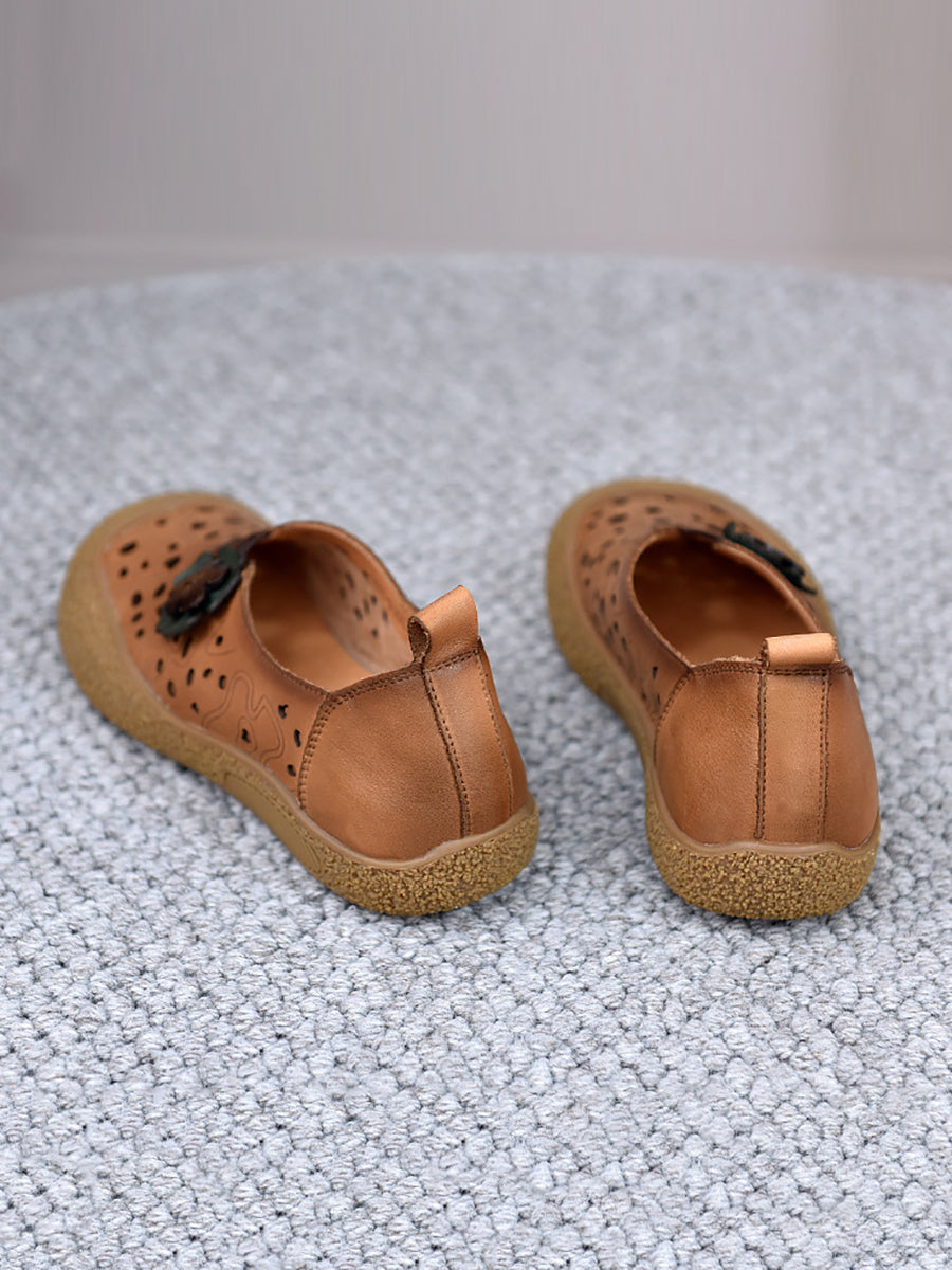 Summer Leather Cutout Flower Flat Shoes Sc1060