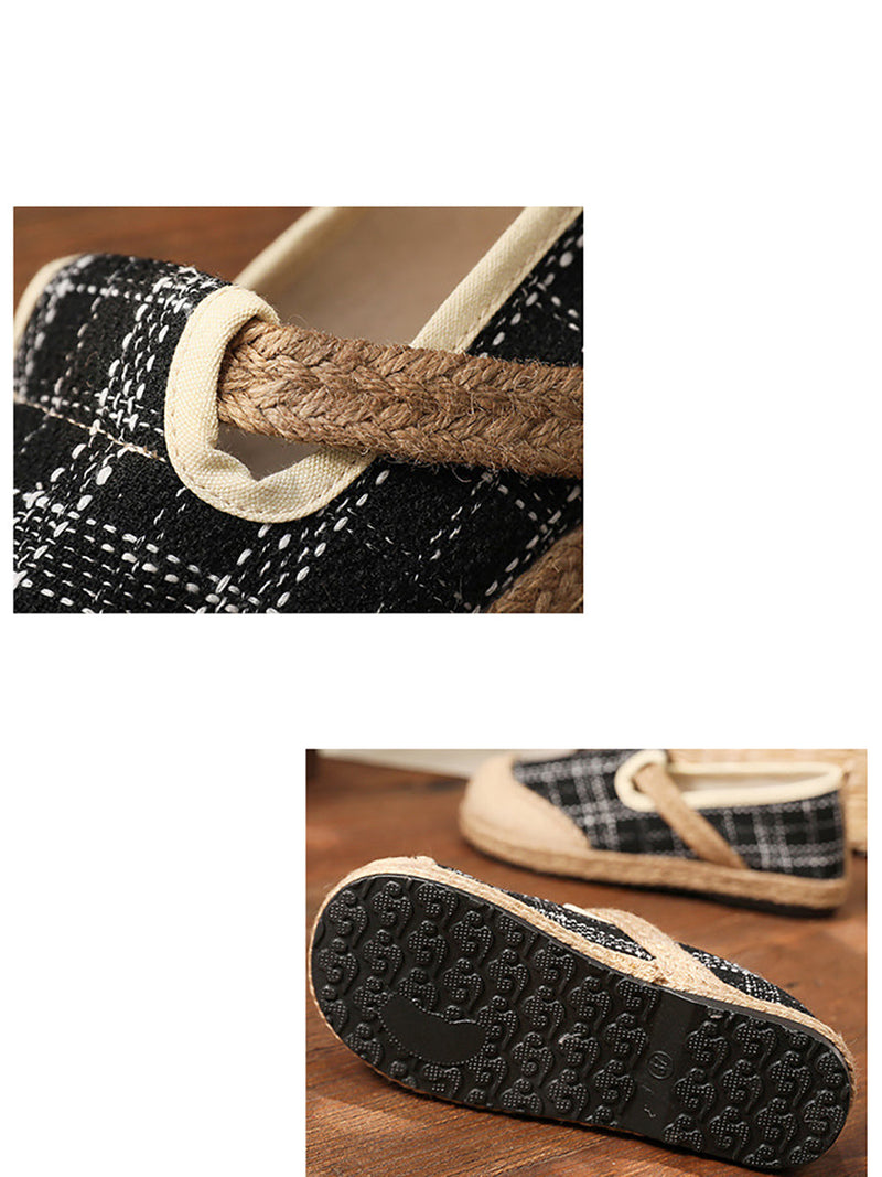 Artsy Summer Plaid Linen Spliced Flat Shoes Rr007