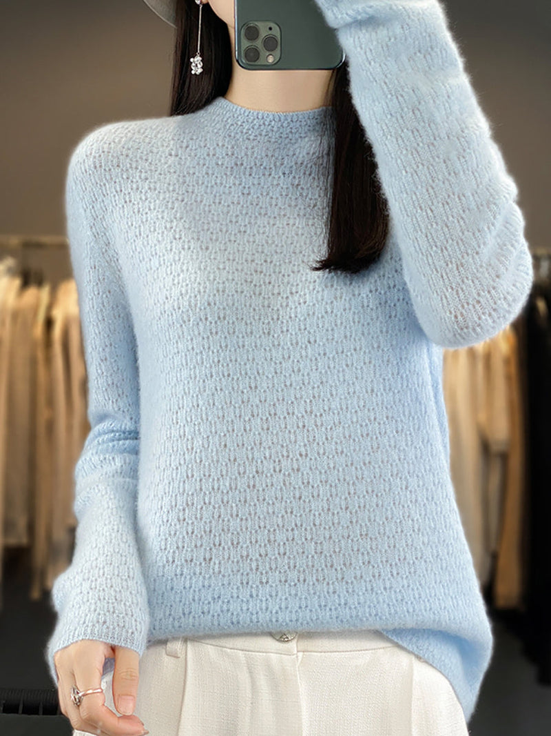 Autumn Knit 100%wool O-neck Sweater Wu010