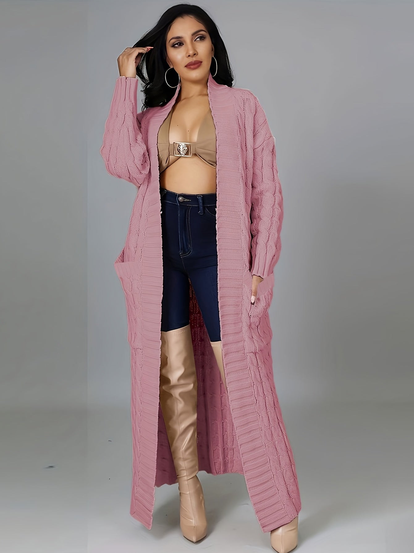 Long Length Cable Knit Cardigan Tf8521