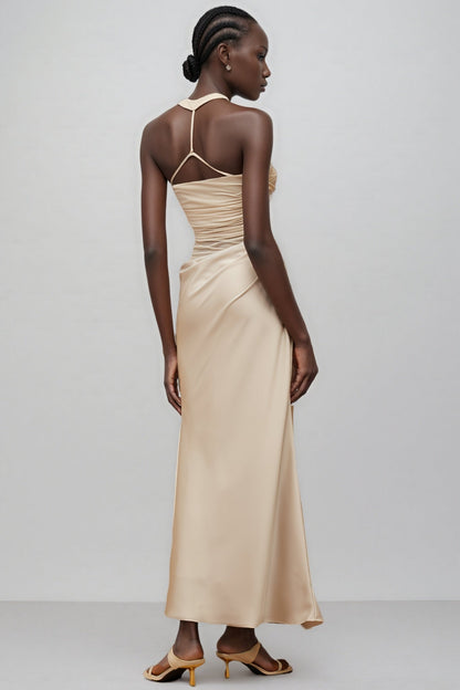 Freja Grey Mesh Panel Ruched Maxi Dress