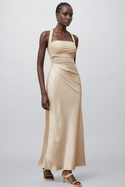 Freja Grey Mesh Panel Ruched Maxi Dress