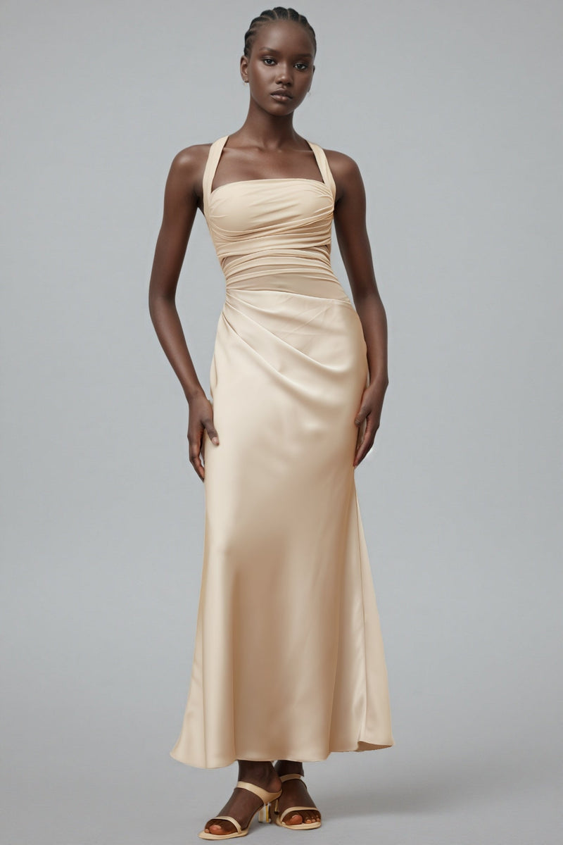 Freja Grey Mesh Panel Ruched Maxi Dress