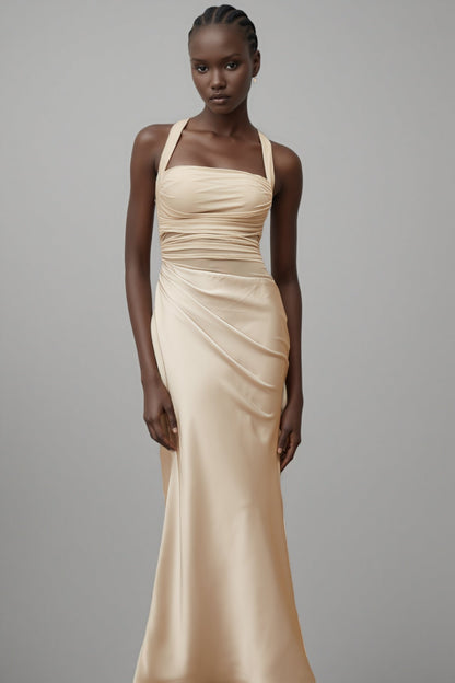 Freja Grey Mesh Panel Ruched Maxi Dress
