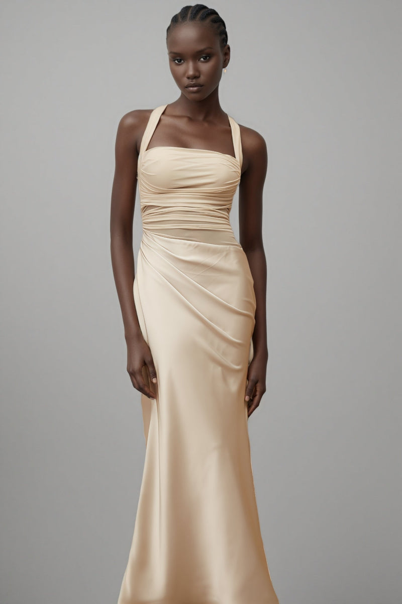 Freja Grey Mesh Panel Ruched Maxi Dress