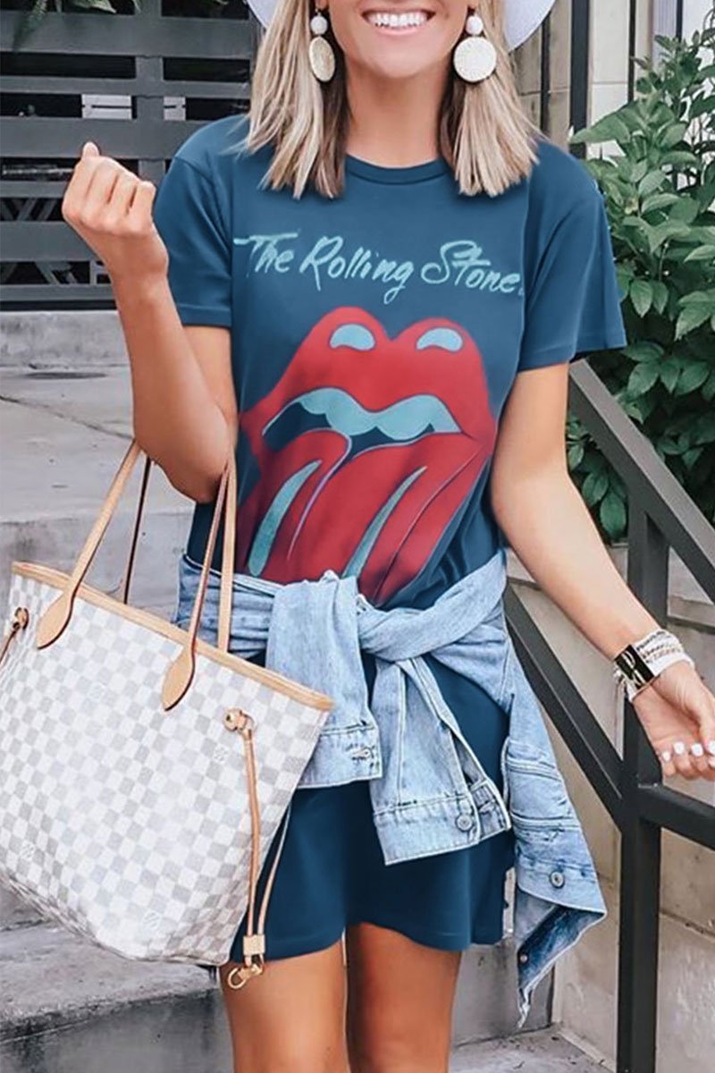 Lip Printed Mini T-shirt Dress