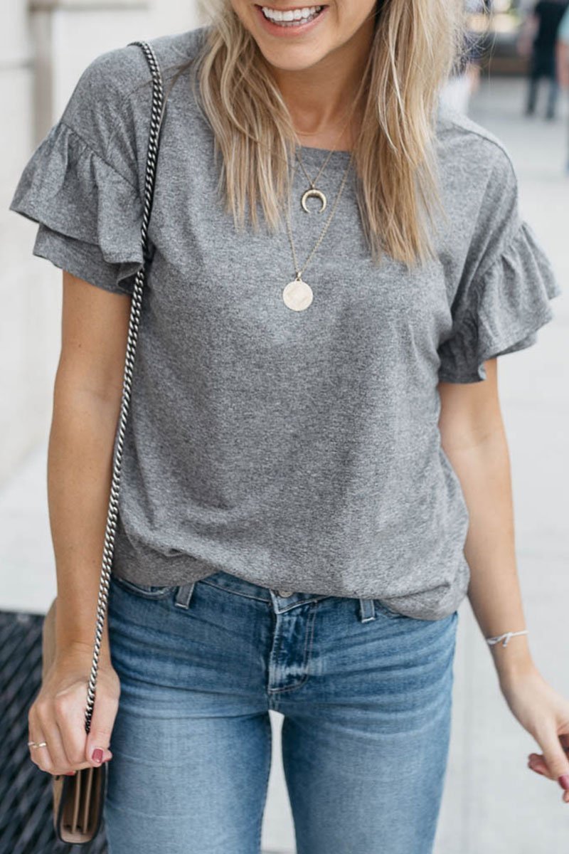 O Neck Ruffle Design T-shirt