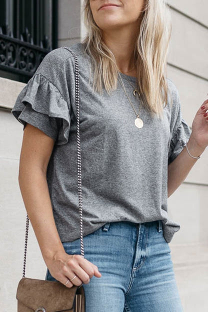O Neck Ruffle Design T-shirt