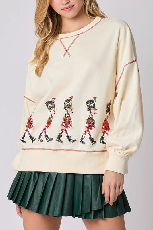 Christmas Soldier Sequined Long Sleeve Sweatshirt