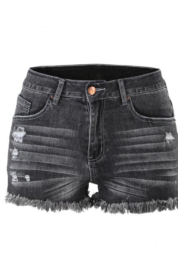 Denim Zipper Fly Sleeveless Mid Zippered Patchwork Split Straight Shorts